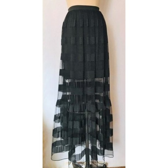 H&M Skirts Hm Black Crinkled Mesh Ribbon Striped Maxi Skirt 2 Nwt